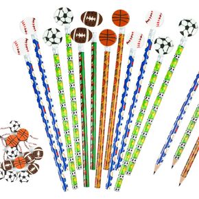 20 Pieces Sport Pencils 20 Pcs Sports Ball Erasers Sets Wooden Baseball Football Basketball Soccer Pencils Sports Themed Teachers School Stationery Class Reward Office Supplies