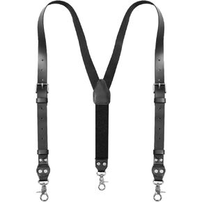 Leather Suspenders for Men Heavy Duty Big and Tall with Snap Hooks for Belt Loop Adjustable Y Back