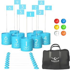 Holyton Backyard Golf Game with Bucket,Yard Games for Adults Family Kids Golf Practice Games for Beach,Camping, Park,Lawn,Picnic,9 Hole Golf
