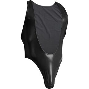 Men's Hot Flirting Leotard Bodysuit, PVC Leather Bodysuit Jumpsuit - Ultimate Lingerie Underwear for Hot Night