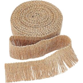 GORGECRAFT 5.5 Yards 1.46" Wide Burlap Fringe Tassel Trim Jute Lace Sewing Chainette Fringe Fibre Trimmings Flat Jute Cord Hemp Rope Brush Basic Trim for Christmas Decor Latin Dance Wedding Dress DIY in Kuwait