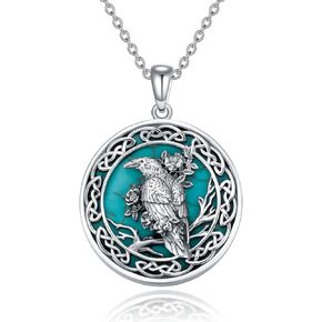 Raven Necklace 925 Sterling Silver Raven Turquoise Necklace Vintage Halloween Crow Necklace Turquoise Jewelry Gifts for Women