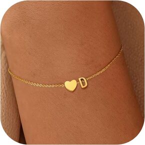 Heart Initial Bracelets for Women - 18K Gold Plated Initial Bracelets Dainty Gold Bracelets Dainty A-Z Initial Letter Bracelets Gold Jewelry Heart Initial Bracelets for Women Gifts