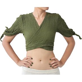 Soft Cotton Ladies Cross Over Bust Wrap Gypsy Pixie Shirt with Tie Sleeves