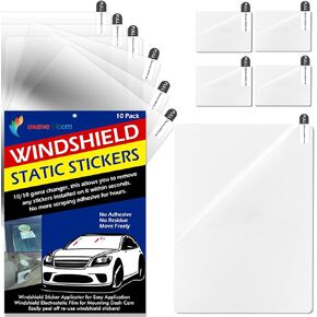 Windshield Sticker Applicator Electrostatic Film for Easy Application, Removal and Re-Application from Car to Car-6 Pack 5"x7",4 Pack2.4" x 3.1" Sheets