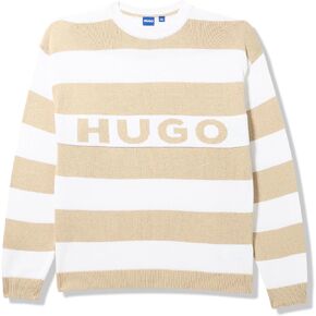 HUGO Men's Block Stripe Big Logo Long Sleeve Sweater