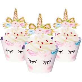 Unicorn Cupcake Toppers and Wrappers Decorations (40 of Each) - Reversible Rainbow Cup Cake Liners with Unicorn Topper | Cute Decorating Supplies for Girl Birthday Party