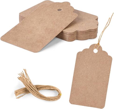 20 قطعة من بطاقات الهدايا البنية من SallyFashion، مقاس 1.6 × 2.8 بوصة، علامات ورق كرافت مع سلسلة علامات تعليق فارغة للهدايا والفنون والحرف اليدوية وحفلات الزفاف وأعياد الميلاد in Kuwait