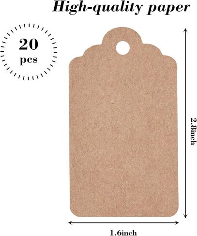 20 قطعة من بطاقات الهدايا البنية من SallyFashion، مقاس 1.6 × 2.8 بوصة، علامات ورق كرافت مع سلسلة علامات تعليق فارغة للهدايا والفنون والحرف اليدوية وحفلات الزفاف وأعياد الميلاد in Kuwait
