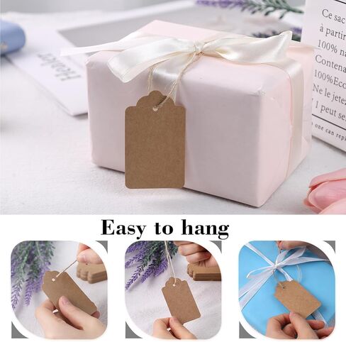 20 قطعة من بطاقات الهدايا البنية من SallyFashion، مقاس 1.6 × 2.8 بوصة، علامات ورق كرافت مع سلسلة علامات تعليق فارغة للهدايا والفنون والحرف اليدوية وحفلات الزفاف وأعياد الميلاد in Kuwait