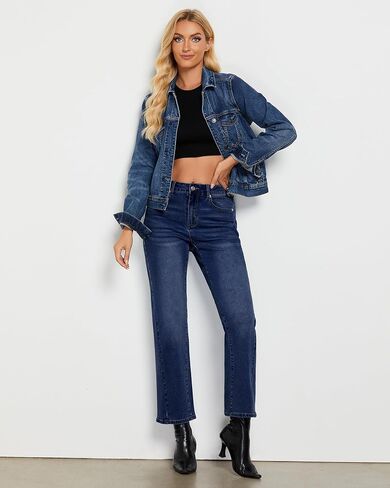 GRAPENT Straight Leg Jeans for Women High Waisted Trendy Ankle Length Forward Seams Stretchy Denim Pants Baggy Jeans in Kuwait