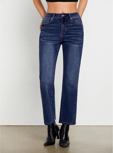 GRAPENT Straight Leg Jeans for Women High Waisted Trendy Ankle Length Forward Seams Stretchy Denim Pants Baggy Jeans in Kuwait