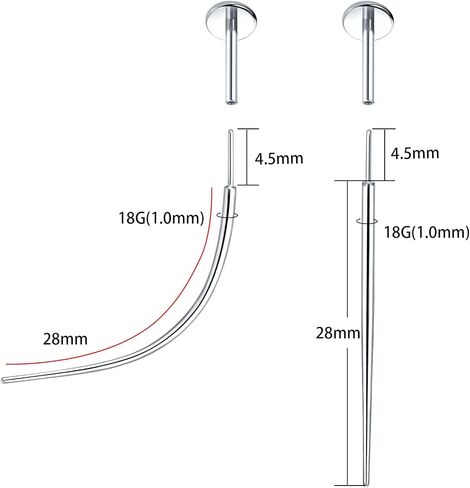 Oveta ثقب تفتق G23 التيتانيوم دفع في تفتق 14G 16G 18G 20G دبوس الإدخال لأداة المجوهرات بدون خيوط، أنماط منحنية ومستقيمة in Saudi Arabia