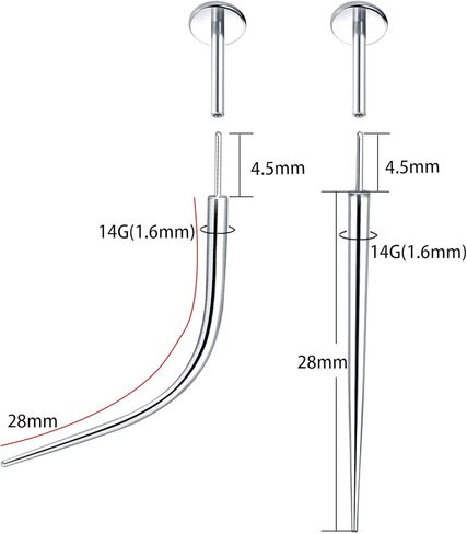 Oveta ثقب تفتق G23 التيتانيوم دفع في تفتق 14G 16G 18G 20G دبوس الإدخال لأداة المجوهرات بدون خيوط، أنماط منحنية ومستقيمة in Kuwait