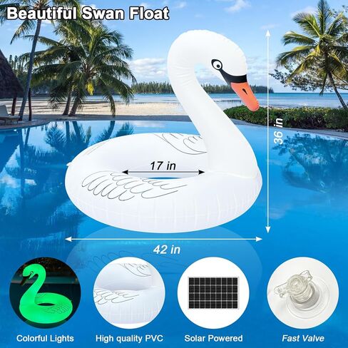 Inflatable Swan Pool Floats Adult with Colorful Lights, Solar Powered Large Pool Floaties Swan Swim Tube Rings 42''|Pool Party Beach Floaty, Summer Pool Lounge Raft for Water Fun in Saudi Arabia