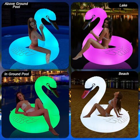 Inflatable Swan Pool Floats Adult with Colorful Lights, Solar Powered Large Pool Floaties Swan Swim Tube Rings 42''|Pool Party Beach Floaty, Summer Pool Lounge Raft for Water Fun in Saudi Arabia