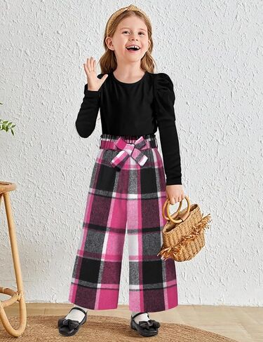 MIGU Toddler Girl Clothes,Girls Fashion Clothes Puff Sleeves Shirt Pants Headband 3Pcs Girls Gifts Sets in Kuwait
