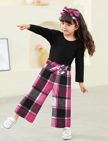 MIGU Toddler Girl Clothes,Girls Fashion Clothes Puff Sleeves Shirt Pants Headband 3Pcs Girls Gifts Sets in Kuwait