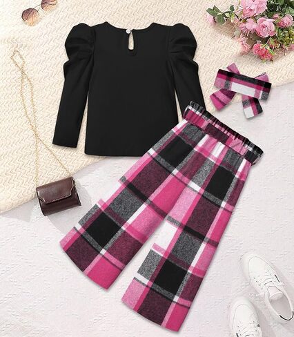MIGU Toddler Girl Clothes,Girls Fashion Clothes Puff Sleeves Shirt Pants Headband 3Pcs Girls Gifts Sets in Kuwait