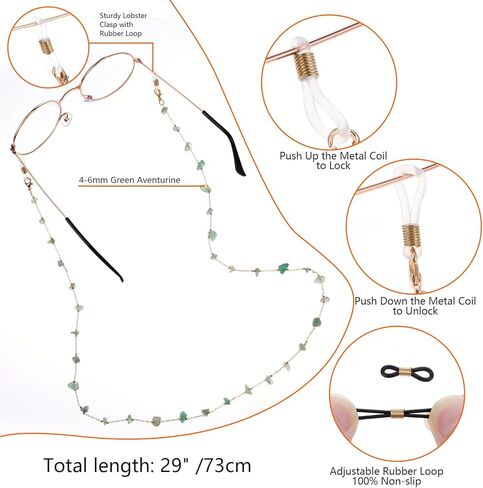 سلسلة نظارات للنساء حاملات نظارات العين حول الرقبة من الكريستال الطبيعي الأنيق للنظارات وحبل النظارات الشمسية للنساء مع 2 موصلات مطاطية قابلة للتعديل وإكسسوارات تثبيت النظارات in Saudi Arabia