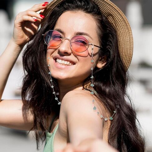 سلسلة نظارات للنساء حاملات نظارات العين حول الرقبة من الكريستال الطبيعي الأنيق للنظارات وحبل النظارات الشمسية للنساء مع 2 موصلات مطاطية قابلة للتعديل وإكسسوارات تثبيت النظارات in Saudi Arabia