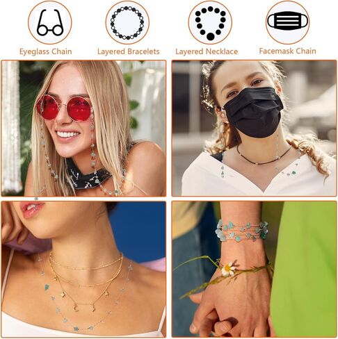 سلسلة نظارات للنساء حاملات نظارات العين حول الرقبة من الكريستال الطبيعي الأنيق للنظارات وحبل النظارات الشمسية للنساء مع 2 موصلات مطاطية قابلة للتعديل وإكسسوارات تثبيت النظارات in Saudi Arabia