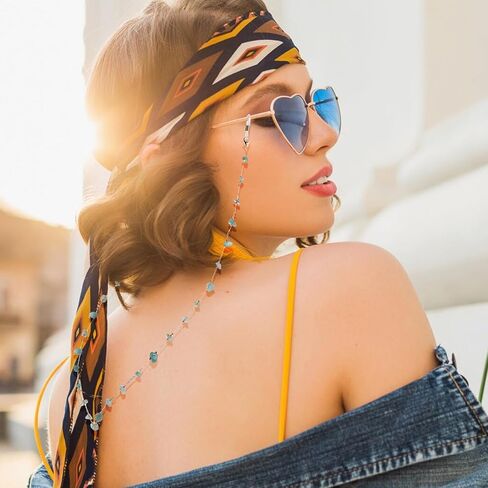 سلسلة نظارات للنساء حاملات نظارات العين حول الرقبة من الكريستال الطبيعي الأنيق للنظارات وحبل النظارات الشمسية للنساء مع 2 موصلات مطاطية قابلة للتعديل وإكسسوارات تثبيت النظارات in Saudi Arabia