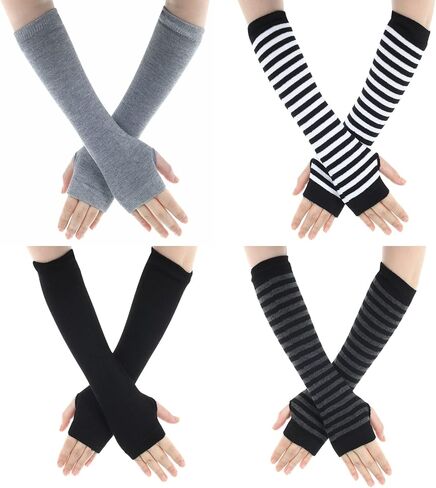 Sibba 4 Pairs Knitted Fingerless Gloves Wrist with Finger Holes Warmers Warm Winter Unisex Mittens Long Gloves for Office Typing Computer in Saudi Arabia