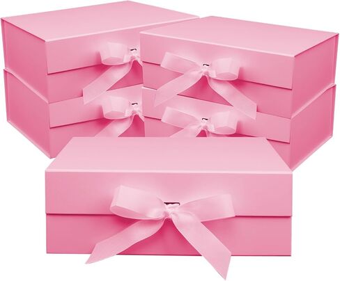 Large Gift Box, 5-Pack Magnetic Lid Gift Box Ribbon Closure Bo Elegant Gift Packaging Luxury Gift Box Decorative Gift Box,11.4 x 8.7 x 4.1" - Multi-Occasion Packaging Boxes (Pink) in Saudi Arabia