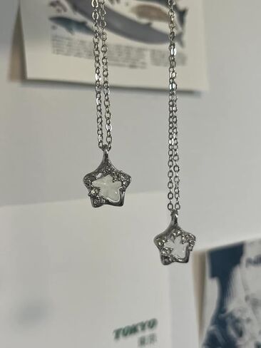 MQV نجمة فضية St4rlight قلادة Y2K الجرونج قلادة Kawaii لطيف القلائد الجمالية خمر ايمو مجوهرات Y2k ستار القلائد الفضة الشرير غير المتماثلة الماس قلادة مجوهرات in Kuwait