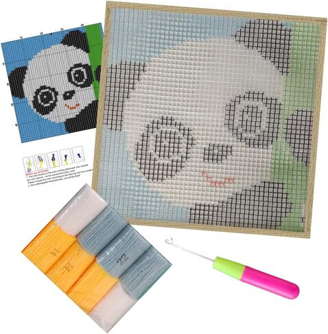 Numptain Latch Hook Kits for Kids,DIY Rug Crafts Panda Pattern Color Printed Canvas,Latch Hook Kits for Beginners Handmade Needlework Crafts Home Decoration,12"x12"NT1 in Saudi Arabia