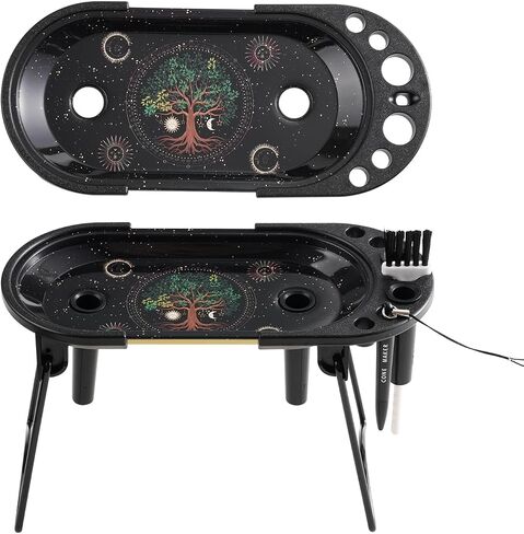 Metal Tray with Foldable Stand,Small Tray Set with Accessories,Decorative Tray,Ideal for Home or On The Go,Black, 8.5x3.5Inch in Saudi Arabia