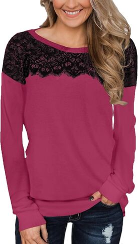 For G and PL Women's 2024 Fall Winter Long Sleeve Crewneck Lace Top Shirt Dressy Casual Elegant Sweatshirt in Saudi Arabia