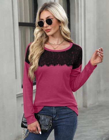 For G and PL Women's 2024 Fall Winter Long Sleeve Crewneck Lace Top Shirt Dressy Casual Elegant Sweatshirt in Saudi Arabia