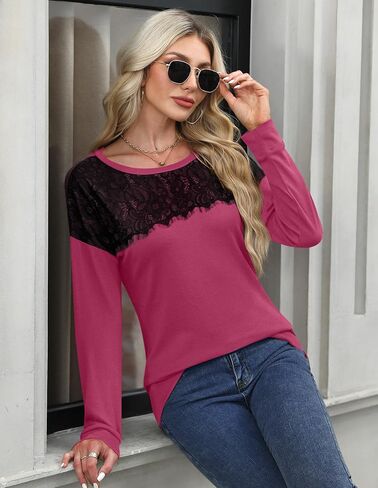 For G and PL Women's 2024 Fall Winter Long Sleeve Crewneck Lace Top Shirt Dressy Casual Elegant Sweatshirt in Saudi Arabia