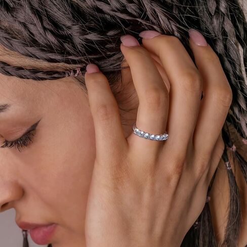 خواتم جوهرة الميلاد من الفضة الإسترليني عيار 925 للنساء مكونة من أحجار كريمة نصف الخلود و7 أحجار زركون مكعبة والزفاف مجوهرات جوهرة الميلاد مقاس 6-10 in Saudi Arabia