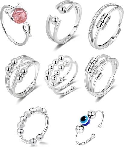 Fidget Ring Set-Rotatable Bead Rings,Open Adjustable Spinner Ring Mood Rings Cute Fidgets Rings Gifts for Women Men in Saudi Arabia