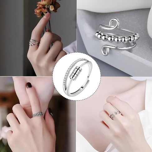Fidget Ring Set-Rotatable Bead Rings,Open Adjustable Spinner Ring Mood Rings Cute Fidgets Rings Gifts for Women Men in Saudi Arabia