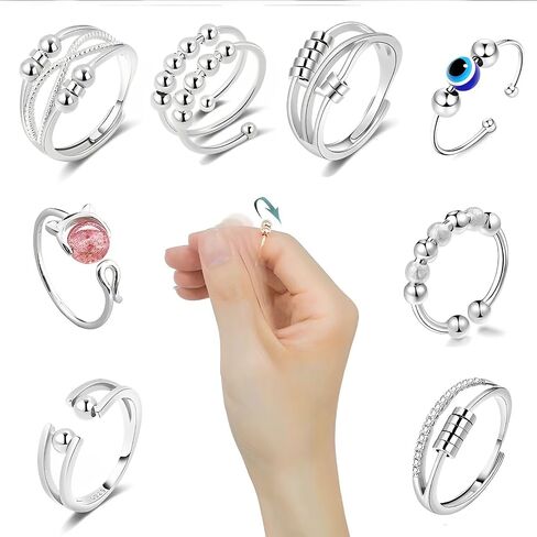 Fidget Ring Set-Rotatable Bead Rings,Open Adjustable Spinner Ring Mood Rings Cute Fidgets Rings Gifts for Women Men in Saudi Arabia