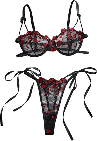 GORGLITTER Women's Lace Lingerie Sexy Sets Bra and Panty Set Floral Mesh Underwire in Saudi Arabia