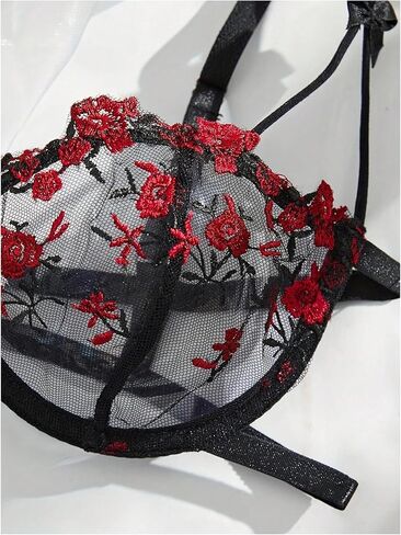 GORGLITTER Women's Lace Lingerie Sexy Sets Bra and Panty Set Floral Mesh Underwire in Saudi Arabia
