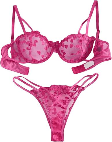 GORGLITTER Women's Lace Lingerie Sexy Sets Bra and Panty Set Floral Mesh Underwire in Saudi Arabia