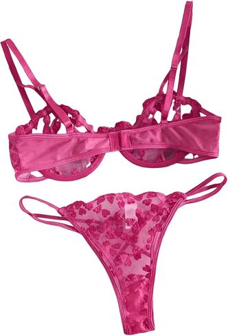 GORGLITTER Women's Lace Lingerie Sexy Sets Bra and Panty Set Floral Mesh Underwire in Saudi Arabia