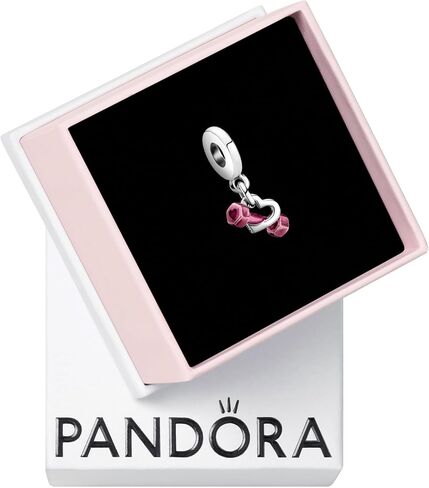 سحر PANDORA الدمبل والقلب المتدلي - متوافق مع أساور PANDORA Moments - مجوهرات للنساء - هدية للنساء - مصنوعة من الفضة الإسترلينية والمينا، مع صندوق هدايا in Saudi Arabia