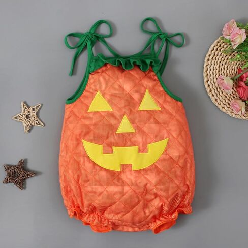 Toddler Baby Girl Halloween Outfit Sleeveless Pumpkin Romper Jumpsuit Bodysuit Cute Party Cosplay Costume Clothes in Saudi Arabia