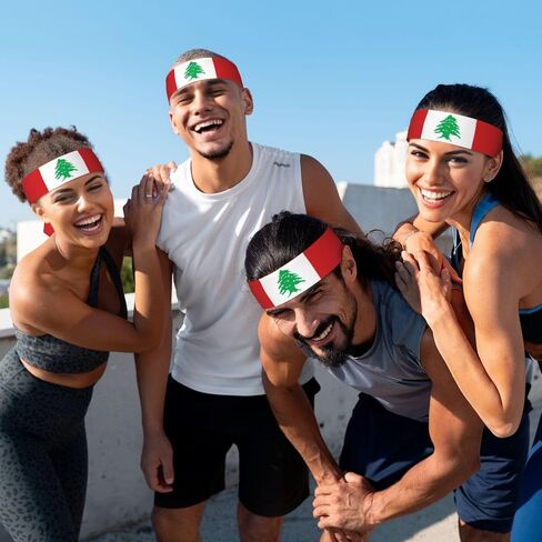 عصابة رأس رياضية لربطة الرأس، عصابة رأس بعلم لبنان، عصابة رأس مرنة للجنسين، ربطة رأس فتل للجري، كرة السلة، التمرين، كرة القدم، كرة الطلاء، التمرين، الكرة الطائرة، 2.36 × 41 بوصة in Saudi Arabia
