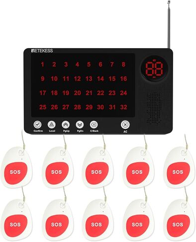 Retekess TH107 Wireless Calling System,Nurse Call System,984ft,Timeout Alert,10 Languages,10 Call Buttons for Clinic, Nursing Home, Hospital in Saudi Arabia