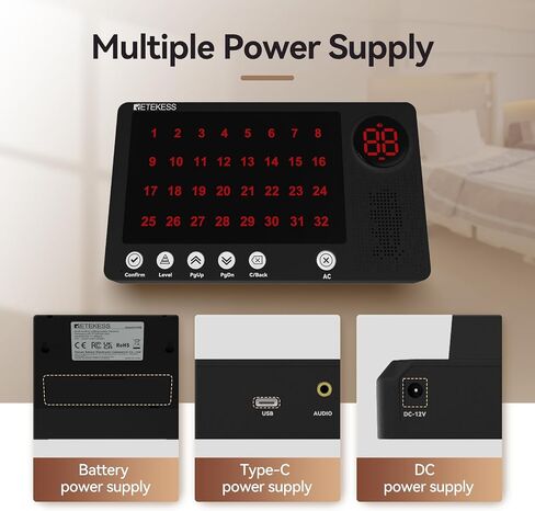 Retekess TH107 Wireless Calling System,Nurse Call System,984ft,Timeout Alert,10 Languages,10 Call Buttons for Clinic, Nursing Home, Hospital in Saudi Arabia