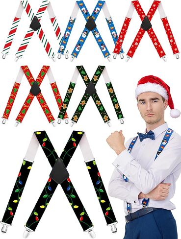 6 Pcs Mens Christmas Suspenders Adults Candy Gingerbread Snowman Suspenders in Saudi Arabia