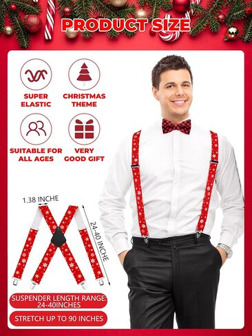 6 Pcs Mens Christmas Suspenders Adults Candy Gingerbread Snowman Suspenders in Saudi Arabia